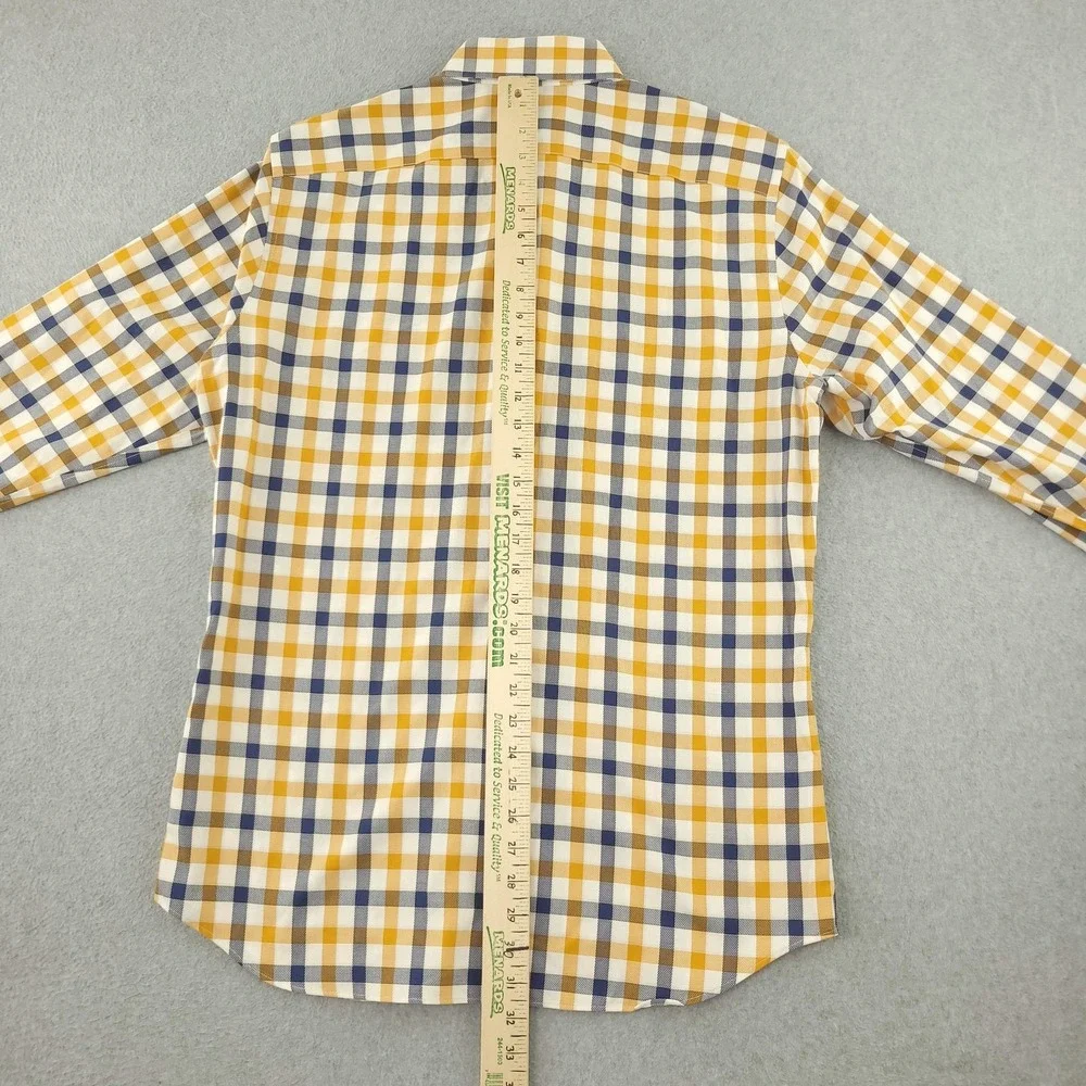 Banana Republic Oxford Dress Shirt Mens L Yellow Blue Gingham Slim Fit Non Iron